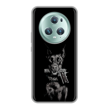Силиконовый чехол на Huawei Honor Magic 5 Pro с принтом Доберман и пистолет Силиконовый чехол на Huawei Honor Magic 5 Pro с принтом Доберман и пистолет