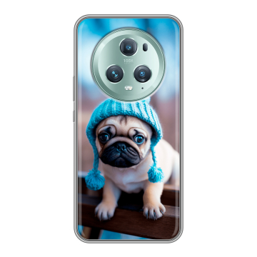 Силиконовый чехол на Huawei Honor Magic 5 Pro с принтом Мопс в шапке Силиконовый чехол на Huawei Honor Magic 5 Pro с принтом Мопс в шапке