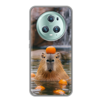 Силиконовый чехол на Huawei Honor Magic 5 Pro с принтом Капибара с апельсином Силиконовый чехол на Huawei Honor Magic 5 Pro с принтом Капибара с апельсином