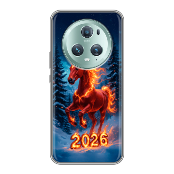 Силиконовый чехол на Huawei Honor Magic 5 Pro с принтом Новый год коня Силиконовый чехол на Huawei Honor Magic 5 Pro с принтом Новый год коня