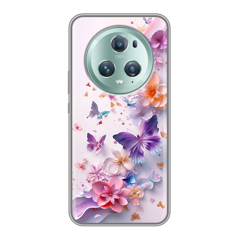 Силиконовый противоударный чехол на Huawei Honor Magic 5 Pro с принтом цветы бабочки Силиконовый противоударный чехол на Huawei Honor Magic 5 Pro с принтом цветы бабочки