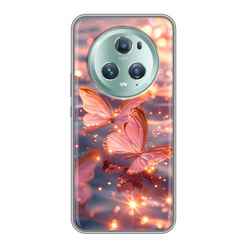 Силиконовый чехол на Huawei Honor Magic 5 Pro с принтом бабочки розовые Силиконовый чехол на Huawei Honor Magic 5 Pro с принтом бабочки розовые