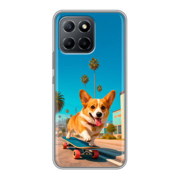 Силиконовый чехол на Huawei Honor 70 Lite 5G с принтом Корги на скейте