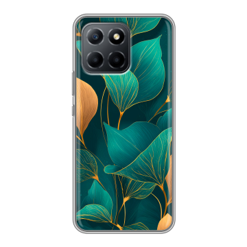 Силиконовый чехол на Huawei Honor 70 Lite 5G с принтом Листья и золото