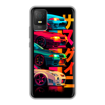 Силиконовый чехол на TCL 403 с принтом Гоночные машины