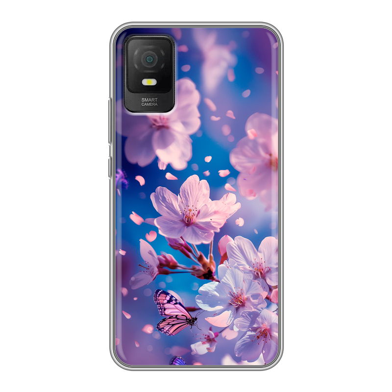 Силиконовый чехол на TCL 403 с принтом цветы бабочки Силиконовый чехол на TCL 403 с принтом цветы бабочки