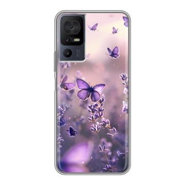 Силиконовый чехол на TCL 40 se с принтом бабочки и лаванда Силиконовый чехол на TCL 40 se с принтом бабочки и лаванда