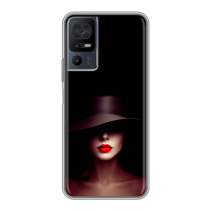 Силиконовый чехол на TCL 40 se с принтом Девушка в шляпе Силиконовый чехол на TCL 40 se с принтом Девушка в шляпе