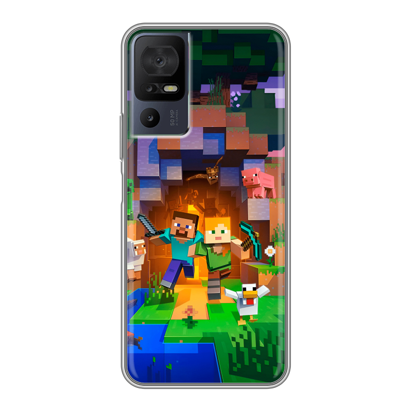 Силиконовый противоударный чехол на TCL 40 se с принтом Майнкрафт Minecraft Силиконовый противоударный чехол на TCL 40 se с принтом Майнкрафт Minecraft