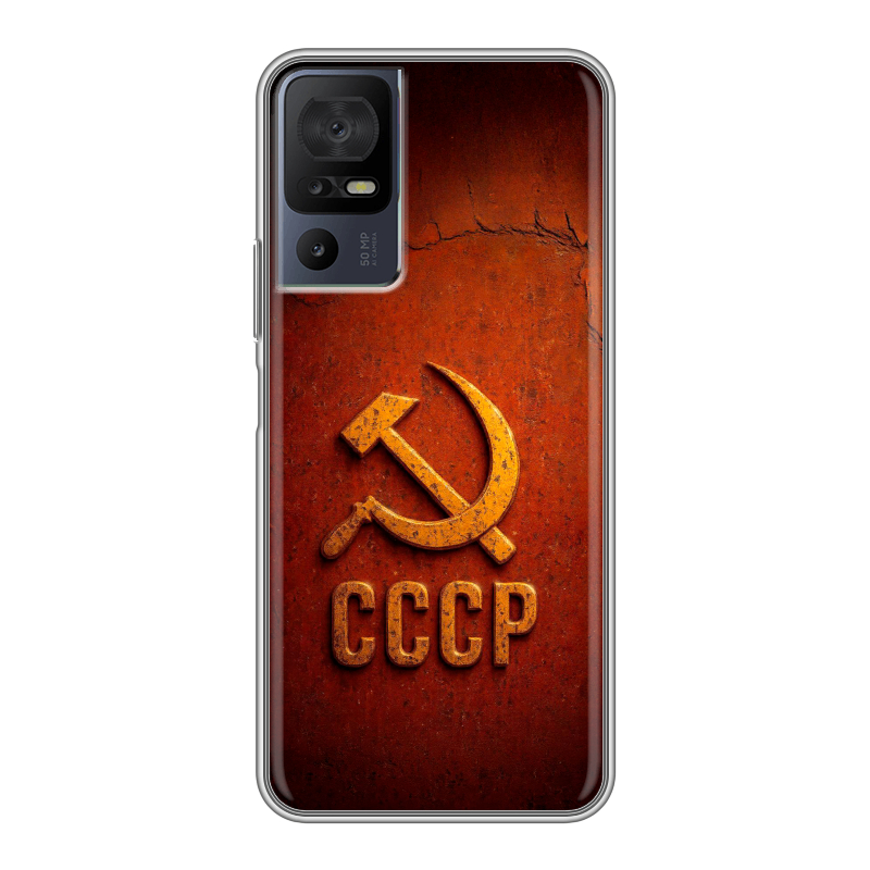 Силиконовый противоударный чехол на TCL 40 se с принтом Флаг Герб СССР Силиконовый противоударный чехол на TCL 40 se с принтом Флаг Герб СССР