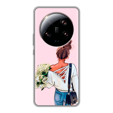 Силиконовый чехол на Xiaomi 13 Ultra с принтом Девушка и букет