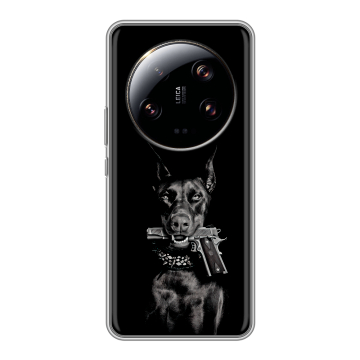 Силиконовый чехол на Xiaomi 13 Ultra с принтом Доберман и пистолет