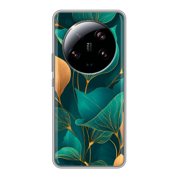 Силиконовый чехол на Xiaomi 13 Ultra с принтом Листья и золото