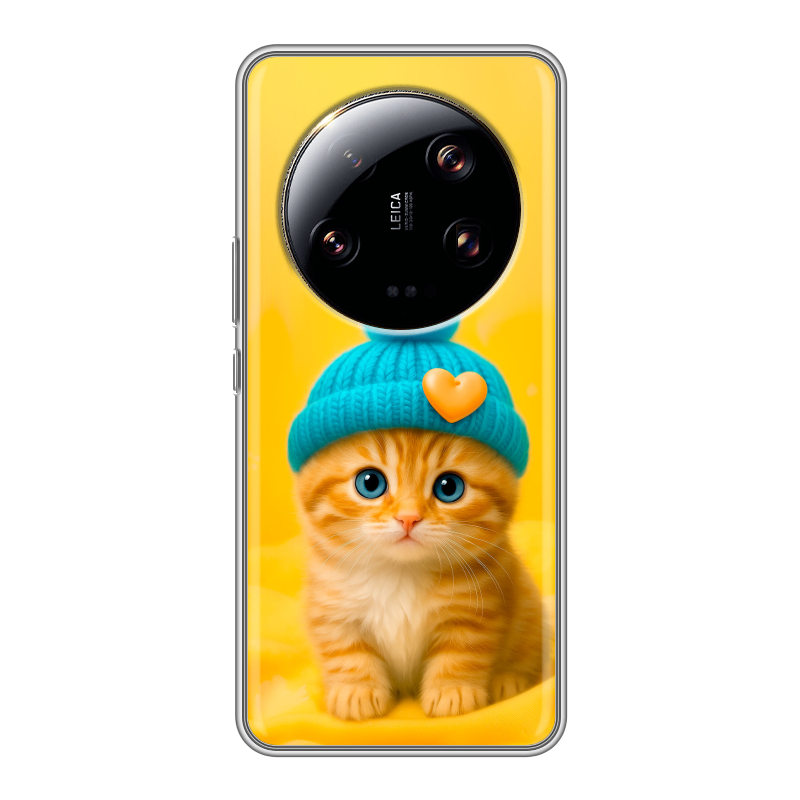 Силиконовый чехол на Xiaomi 13 Ultra с принтом Котенок в шапке Силиконовый чехол на Xiaomi 13 Ultra с принтом Котенок в шапке