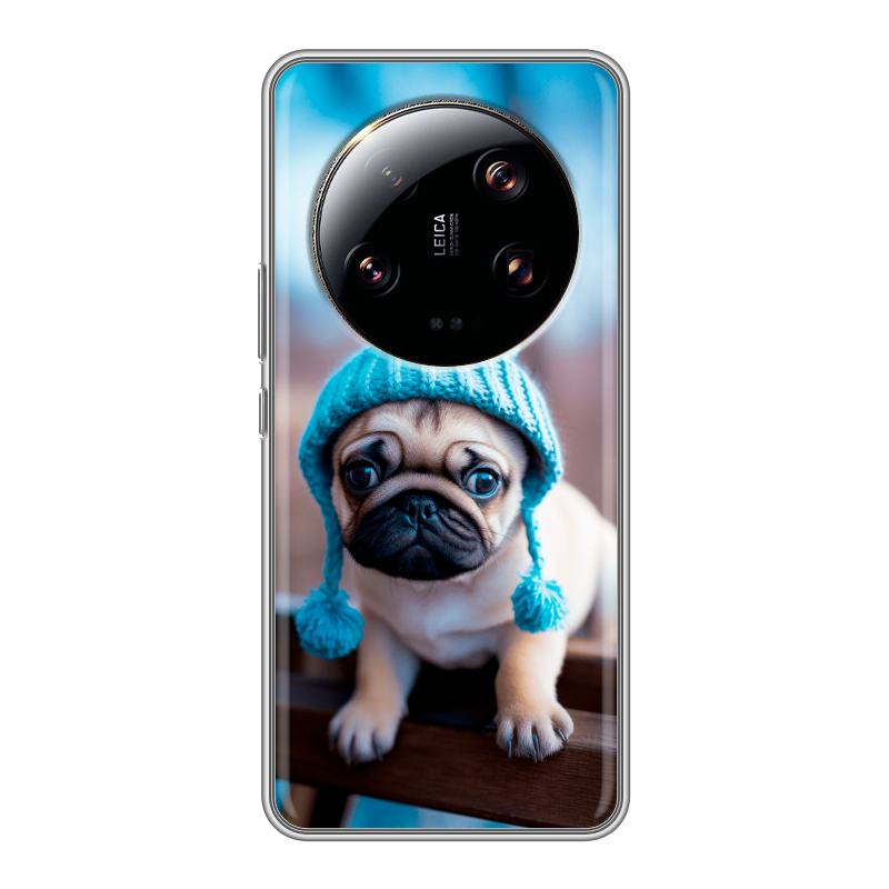 Силиконовый противоударный чехол на Xiaomi 13 Ultra с принтом Мопс в шапке Силиконовый противоударный чехол на Xiaomi 13 Ultra с принтом Мопс в шапке