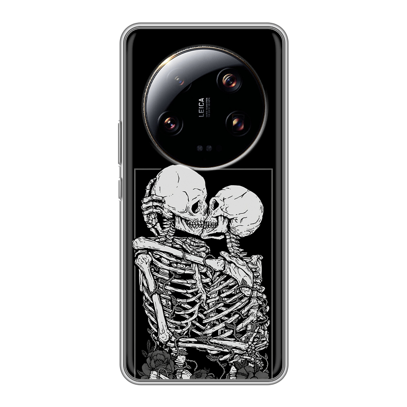 Силиконовый противоударный чехол на Xiaomi 13 Ultra с принтом Поцелуй скелетов Силиконовый противоударный чехол на Xiaomi 13 Ultra с принтом Поцелуй скелетов