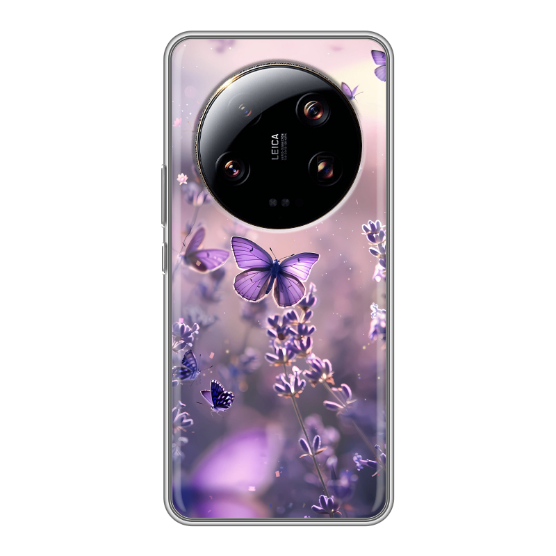 Силиконовый противоударный чехол на Xiaomi 13 Ultra с принтом бабочки и лаванда Силиконовый противоударный чехол на Xiaomi 13 Ultra с принтом бабочки и лаванда