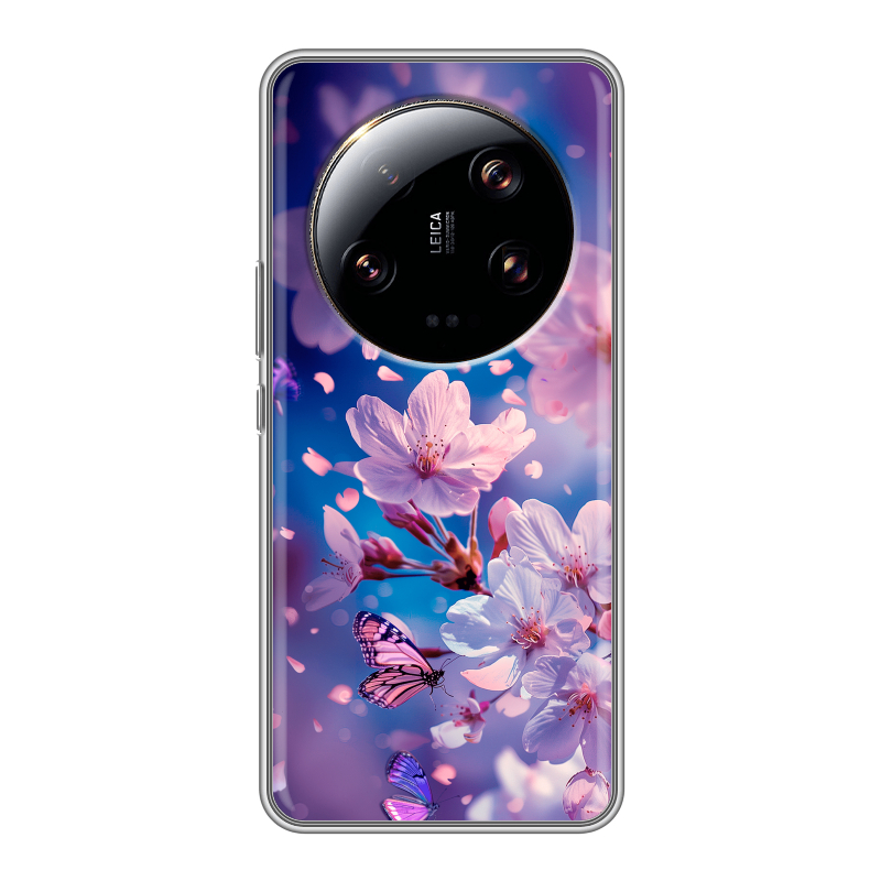 Силиконовый противоударный чехол на Xiaomi 13 Ultra с принтом цветы бабочки Силиконовый противоударный чехол на Xiaomi 13 Ultra с принтом цветы бабочки