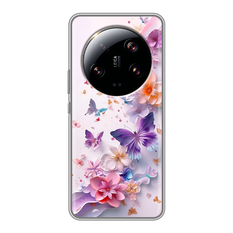 Силиконовый чехол на Xiaomi 13 Ultra с принтом цветы бабочки Силиконовый чехол на Xiaomi 13 Ultra с принтом цветы бабочки
