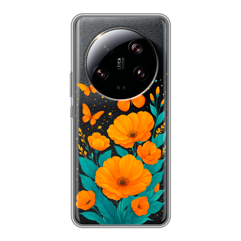 Силиконовый противоударный чехол на Xiaomi 13 Ultra с принтом цветы бабочки Силиконовый противоударный чехол на Xiaomi 13 Ultra с принтом цветы бабочки