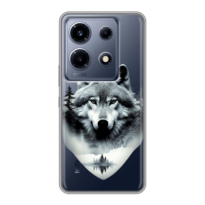 Силиконовый чехол на Infinix Note 30 VIP с принтом Волк в лесу Силиконовый чехол на Infinix Note 30 VIP с принтом Волк в лесу