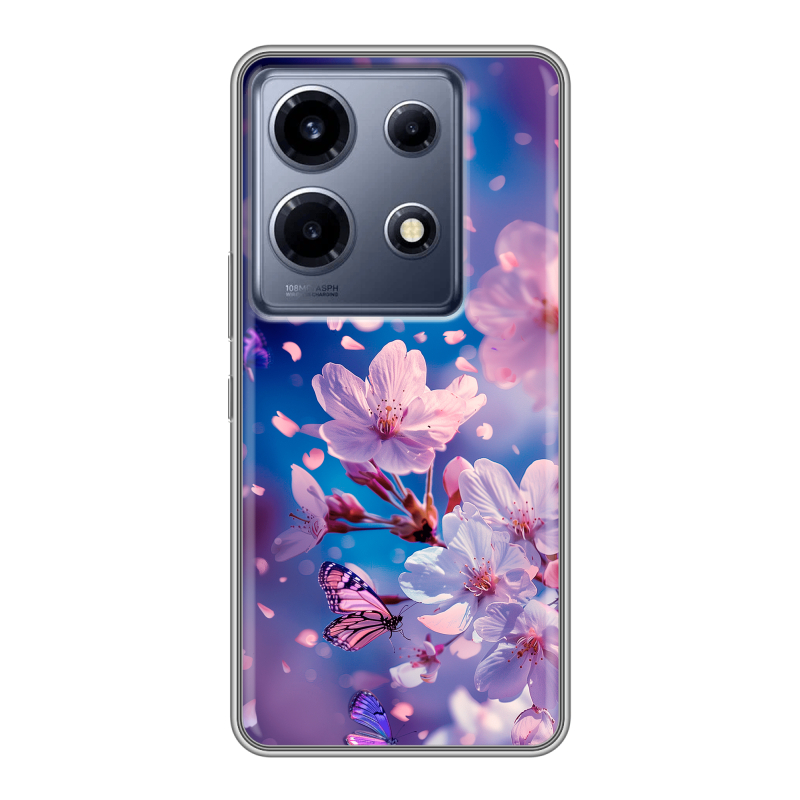Силиконовый чехол на Infinix Note 30 VIP с принтом цветы бабочки Силиконовый чехол на Infinix Note 30 VIP с принтом цветы бабочки