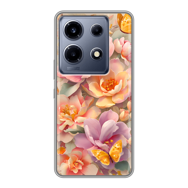 Силиконовый чехол на Infinix Note 30 VIP с принтом Цветы и бабочки Силиконовый чехол на Infinix Note 30 VIP с принтом Цветы и бабочки