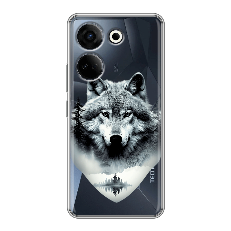 Силиконовый чехол на Tecno Camon 20 с принтом Волк в лесу Силиконовый чехол на Tecno Camon 20 с принтом Волк в лесу
