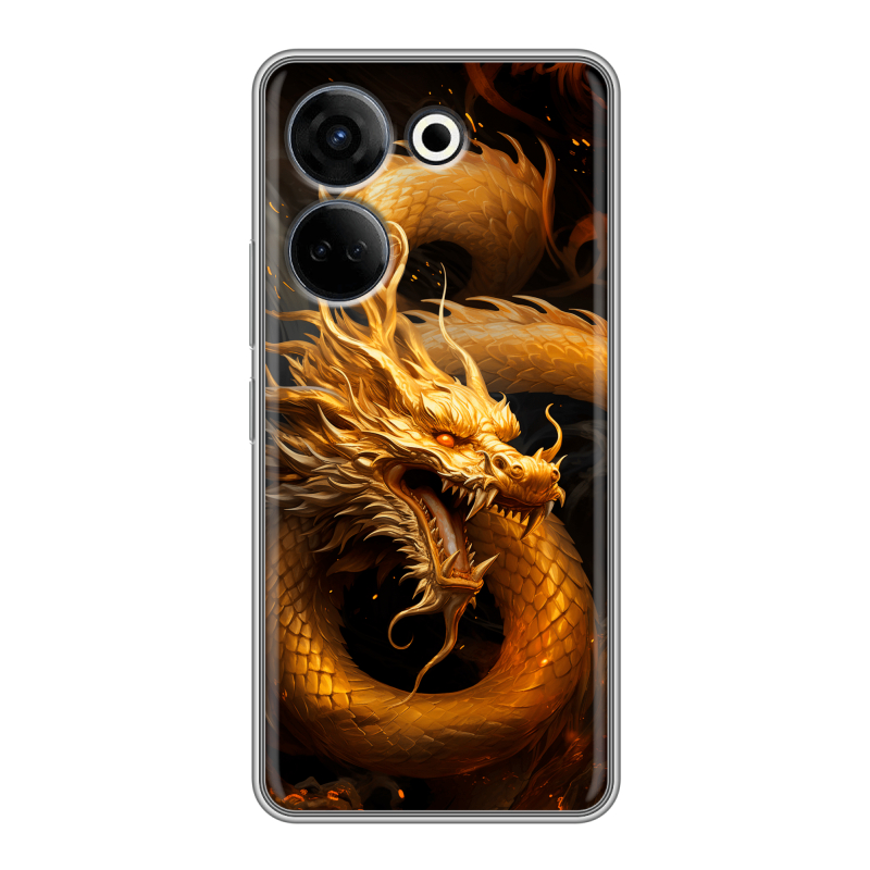 Силиконовый чехол на Tecno Camon 20 с принтом Золотой дракон Силиконовый чехол на Tecno Camon 20 с принтом Золотой дракон