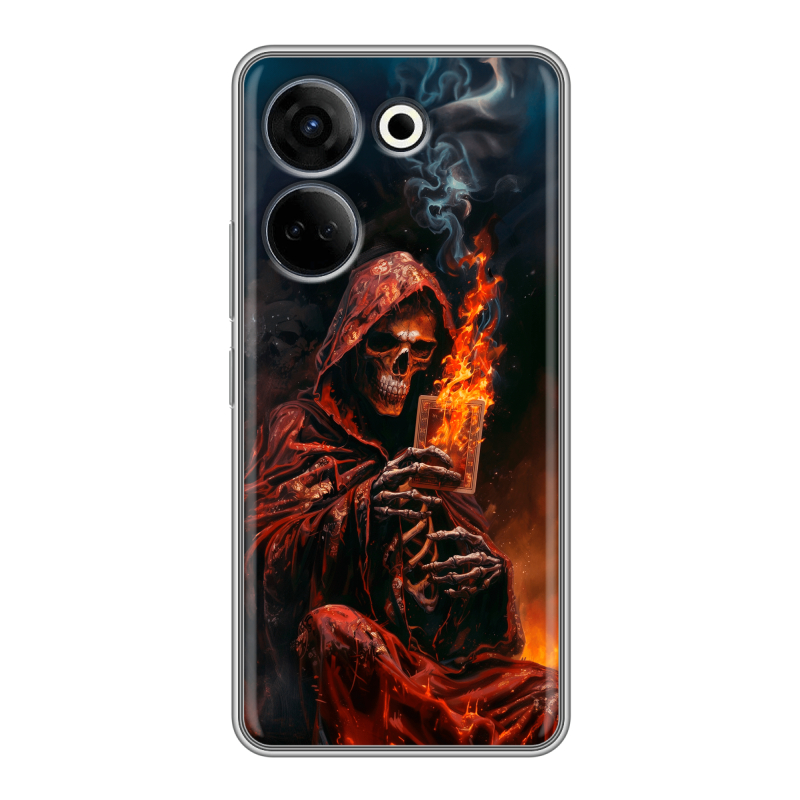 Силиконовый чехол на Tecno Camon 20 с принтом Скелет и карты Силиконовый чехол на Tecno Camon 20 с принтом Скелет и карты