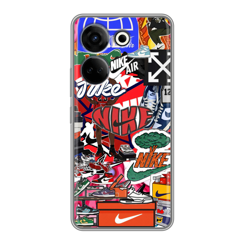 Силиконовый противоударный чехол на Tecno Camon 20 с принтом Найк Nike яркий Силиконовый противоударный чехол на Tecno Camon 20 с принтом Найк Nike яркий