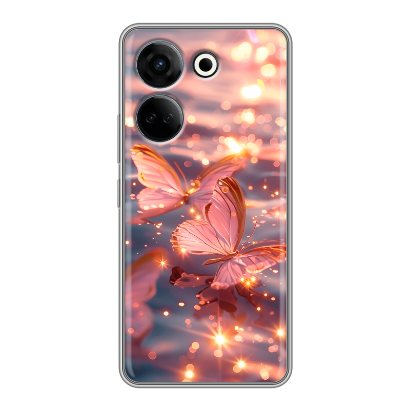 Силиконовый чехол на Tecno Camon 20 с принтом бабочки розовые Силиконовый чехол на Tecno Camon 20 с принтом бабочки розовые