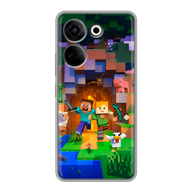 Силиконовый противоударный чехол на Tecno Camon 20 с принтом Майнкрафт Minecraft Силиконовый противоударный чехол на Tecno Camon 20 с принтом Майнкрафт Minecraft