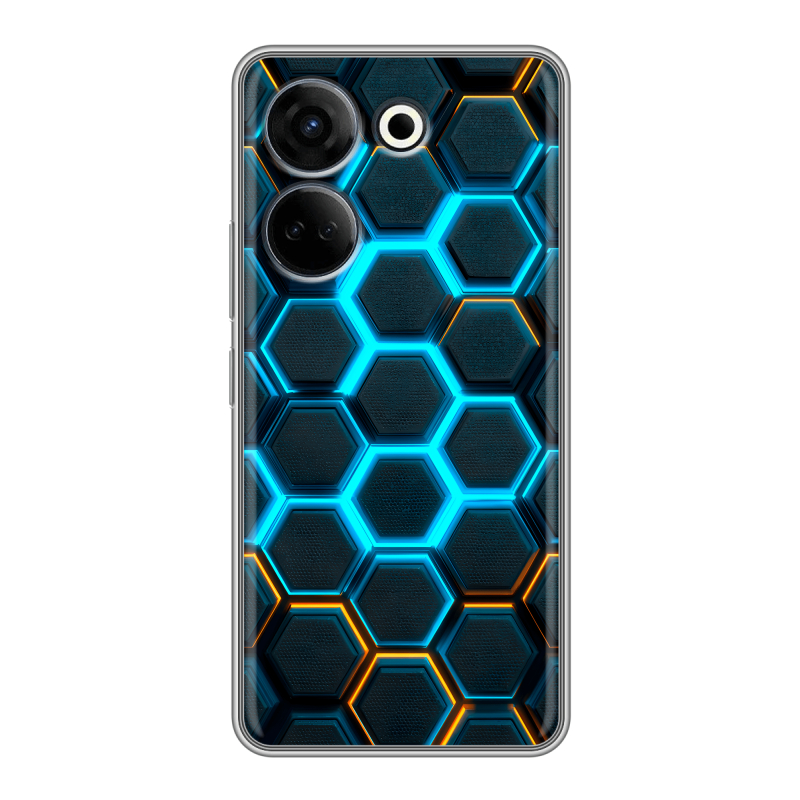 Силиконовый противоударный чехол на Tecno Camon 20 с принтом Неоновые соты Силиконовый противоударный чехол на Tecno Camon 20 с принтом Неоновые соты