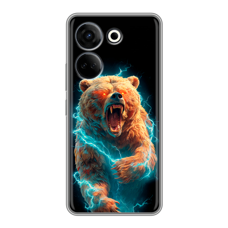 Силиконовый противоударный чехол на Tecno Camon 20 с принтом Медведь Силиконовый противоударный чехол на Tecno Camon 20 с принтом Медведь
