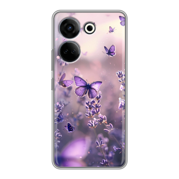 Силиконовый чехол на Tecno Camon 20 Pro 4G с принтом бабочки и лаванда