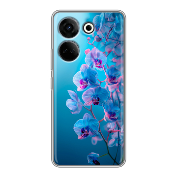 Силиконовый чехол на Tecno Camon 20 Pro 4G с принтом голубые орхидеи