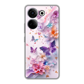 Силиконовый чехол на Tecno Camon 20 Pro 4G с принтом цветы бабочки Силиконовый чехол на Tecno Camon 20 Pro 4G с принтом цветы бабочки