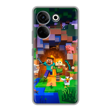 Силиконовый чехол на Tecno Camon 20 Pro 4G с принтом Майнкрафт Minecraft Силиконовый чехол на Tecno Camon 20 Pro 4G с принтом Майнкрафт Minecraft
