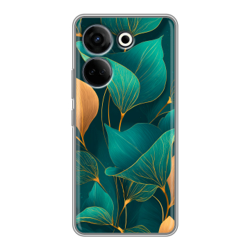 Силиконовый чехол на Tecno Camon 20 Pro 4G с принтом Листья и золото Силиконовый чехол на Tecno Camon 20 Pro 4G с принтом Листья и золото