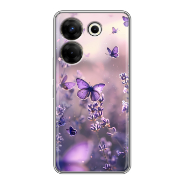 Силиконовый чехол на Tecno Camon 20 Pro 5G с принтом бабочки и лаванда