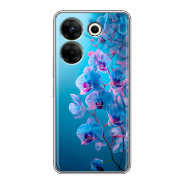 Силиконовый чехол на Tecno Camon 20 Pro 5G с принтом голубые орхидеи Силиконовый чехол на Tecno Camon 20 Pro 5G с принтом голубые орхидеи