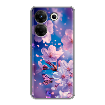 Силиконовый чехол на Tecno Camon 20 Pro 5G с принтом цветы бабочки Силиконовый чехол на Tecno Camon 20 Pro 5G с принтом цветы бабочки