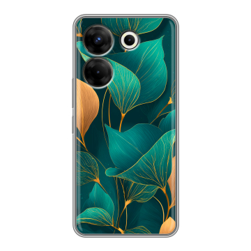 Силиконовый чехол на Tecno Camon 20 Pro 5G с принтом Листья и золото