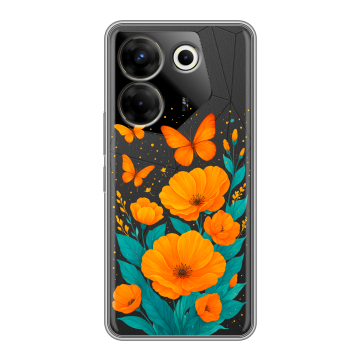 Силиконовый чехол на Tecno Camon 20 Pro 5G с принтом цветы бабочки Силиконовый чехол на Tecno Camon 20 Pro 5G с принтом цветы бабочки