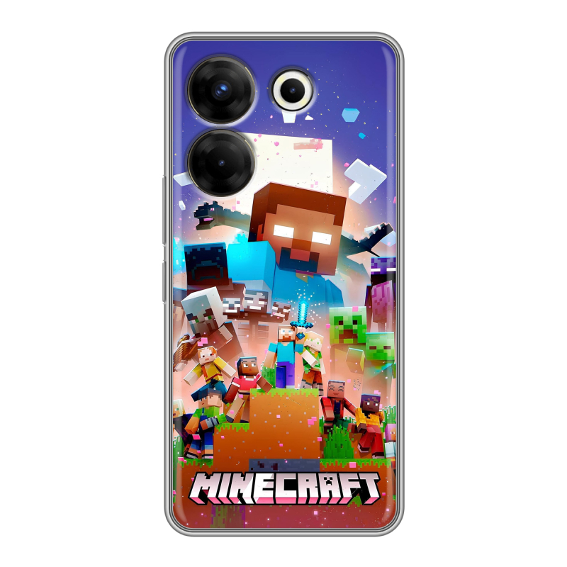 Силиконовый чехол на Tecno Camon 20 Pro 5G с принтом Майнкрафт Minecraft Силиконовый чехол на Tecno Camon 20 Pro 5G с принтом Майнкрафт Minecraft