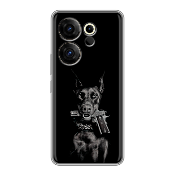 Силиконовый чехол на Tecno Camon 20 Premier с принтом Доберман и пистолет