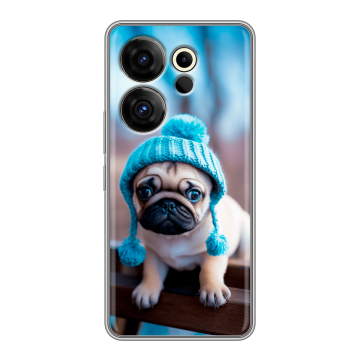 Силиконовый чехол на Tecno Camon 20 Premier с принтом Мопс в шапке