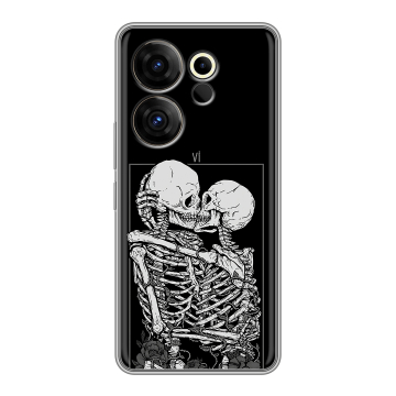 Силиконовый чехол на Tecno Camon 20 Premier с принтом Поцелуй скелетов