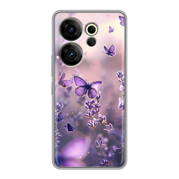 Силиконовый чехол на Tecno Camon 20 Premier с принтом бабочки и лаванда